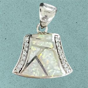 Vtg Sterling Silver AK Pendant Mosaic Lab Opal Inlay CZ Accents Artisan Design